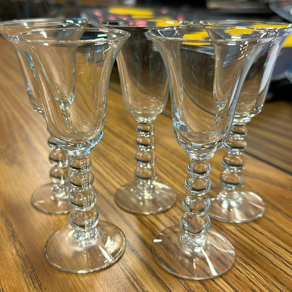Vintage Candlewick Bubble Stemmed Glass Set of 5 4 1/2” tall 2” wide